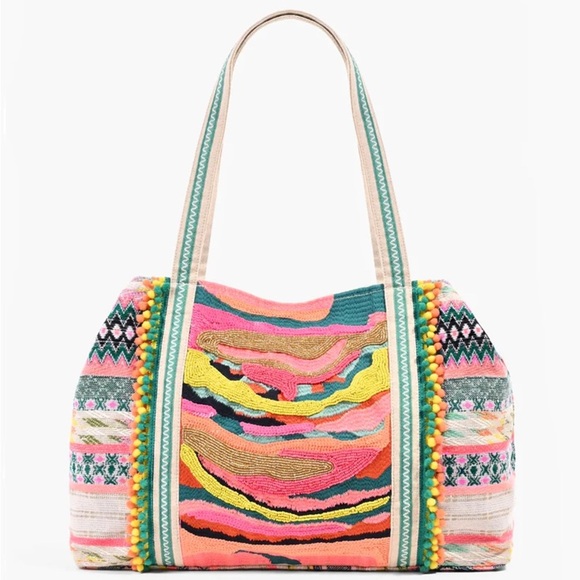 America and Beyond DAPHNE EMBELLISHED MULTI-COLORED HAND BEADED TOTE - Picture 1 of 15